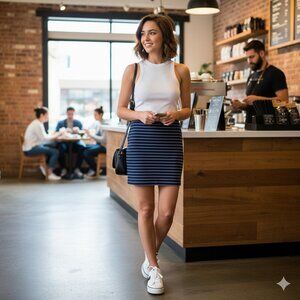 Express Navy with White Stripe Mini Skirt - Size Small